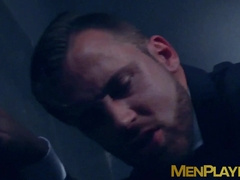 Leather clad Dato Foland pounds the warm ass hole of suited Logan Moore