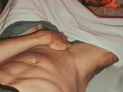 Rubbin' my thick rod leisurely in couch while screaming and relieving before falling asleep