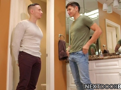 Huge ebony dick sucked by two studs before barebacking