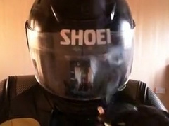 Leathers, helmet and cigs