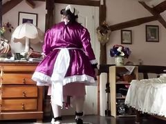 In a purple maid outfit for a day