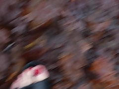 Barefeet in sandals , red toes country walk