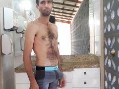 Taking off His Underwear and Having a Hot Sex in the Bathroom Hallway