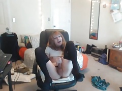 Cute redhead girl's penis pumps a lot of sperm out