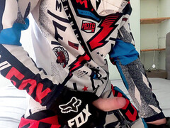 ash-blonde Teen boy wank off in Fox MX gear in jism on helmet