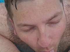 Father Finishes off In Men Throat In The Swimming Pool