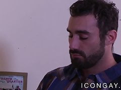 Homosexual guy cock stroked and butt fucked by a hairy hunk