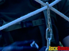 Sexually sadistic Dire Callahan trapped his subs balls and tugs their scrotums