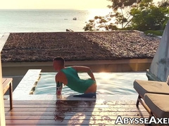 Flexing cursed hole and nipple playing in the pool by sexy Axel Abysse