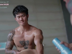 Asian Muscle Stepdaddy Threesome, Straight Bros Fuck Tyler Wu In The Pool