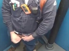 Worker Bear Jerks Off & Cum in Porty Potty at Work
