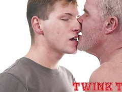 Twink boy fucks Mature silver fox bareback after rimjob