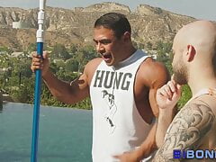 Muscled bisexual hunk cum sprays babes tits