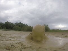 Blowing bubbles under mud on a rainy day part 1