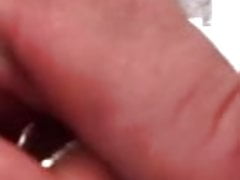 Wife thong pulled aside whilst I fuck my tight asshole