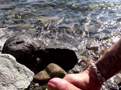 johnholmesjunior in bare beach public solo showcase and jizm slow-mo