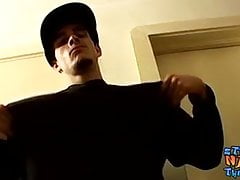 Young straight jock Shank strokes his cock and cums
