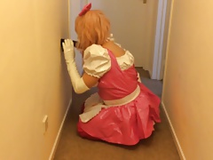 Pvc sissy maid black cock spit roast training