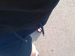 Alex's bare feet wear adidas strap sandals