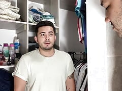 My sister's boyfriend catches me watching him while he showers and out of revenge he eats my ass hard secretly