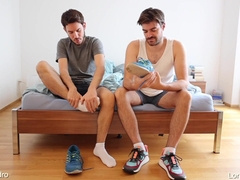 Batty boy buddies toying with soles, socks and footwear