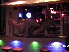 Threesome fuck in pubic bar in sauna