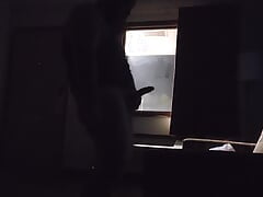 Jerking and cumming in motel window