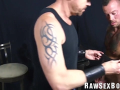 Inked hunk Sean Duran throat fucks blindfolded sub