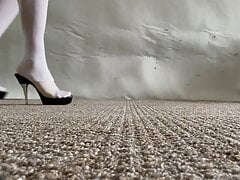 New 6 inch high heeled mule walk try on