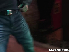 Muscular gay stripper takes off his clothes and masturbates