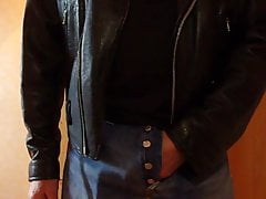Wank and cum load in Levis 501 and leather jacket