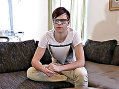 Helplessly horny geek fucked in the butt