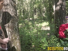 Twink Scout watches Troye and Wolf bareback and jerks off