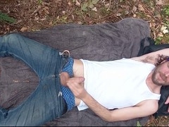 Playing with my hard man-meat in the park gets me rock hard and makes me explode