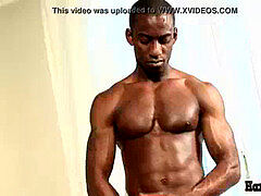 Ripped draining boy masturbating off