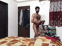 Masturbating wearing Condom and Bra on bed