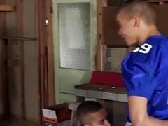 Naughty football players getting off after a game