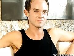 Barefoot UK twink jerking off big cock