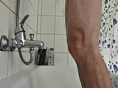 In the shower jerking off the hard cock