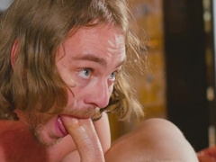 White guy with long hair rides his partner's big dick