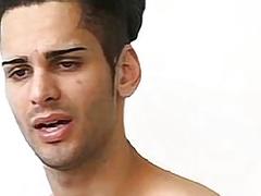 Sporty dude works out before teasing with his bare feet