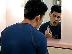 Gay twinks fool around in the bathroom before fucking hardcore