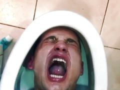Cute Guy Pisses on Own Face While Head in Toilet  Uses His Mouth as a Toilet  Toilet Slave Dri