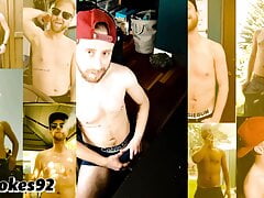Smoke bro edging greasy cock and plays with his nipples