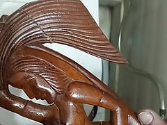 Wood sexy statue spunk on big boobs