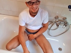 Wet underwear, jerk of, socks on