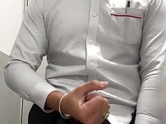 Mexican is jerking his cock at the office's bathroom
