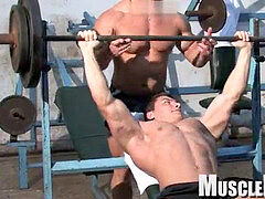 Muscle gay rimjob with cumshot