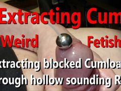 Weird Fetish: Extracting Cumload from sounded uncut big Head Cock