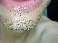 Cum in my mouth, play with your cum, and swallow it, close-up, naughty gay, tongue, sloopy